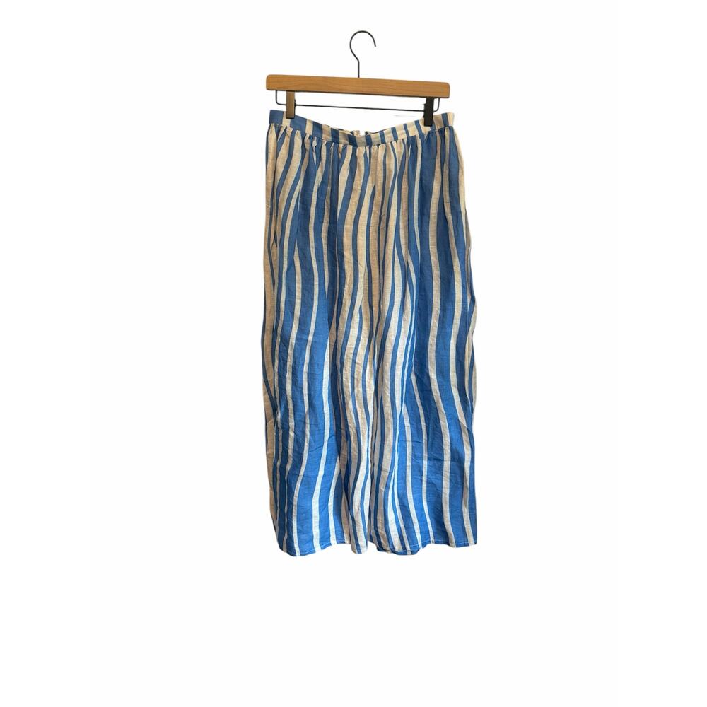 Bambah Beach Blue and White Sicily Striped 100% Linen Midi Skirt sz 12 - Picture 2 of 10